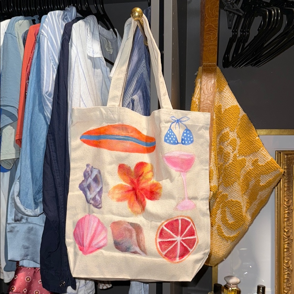 Hand painted beach surf Colorful Canvas Tote Bag